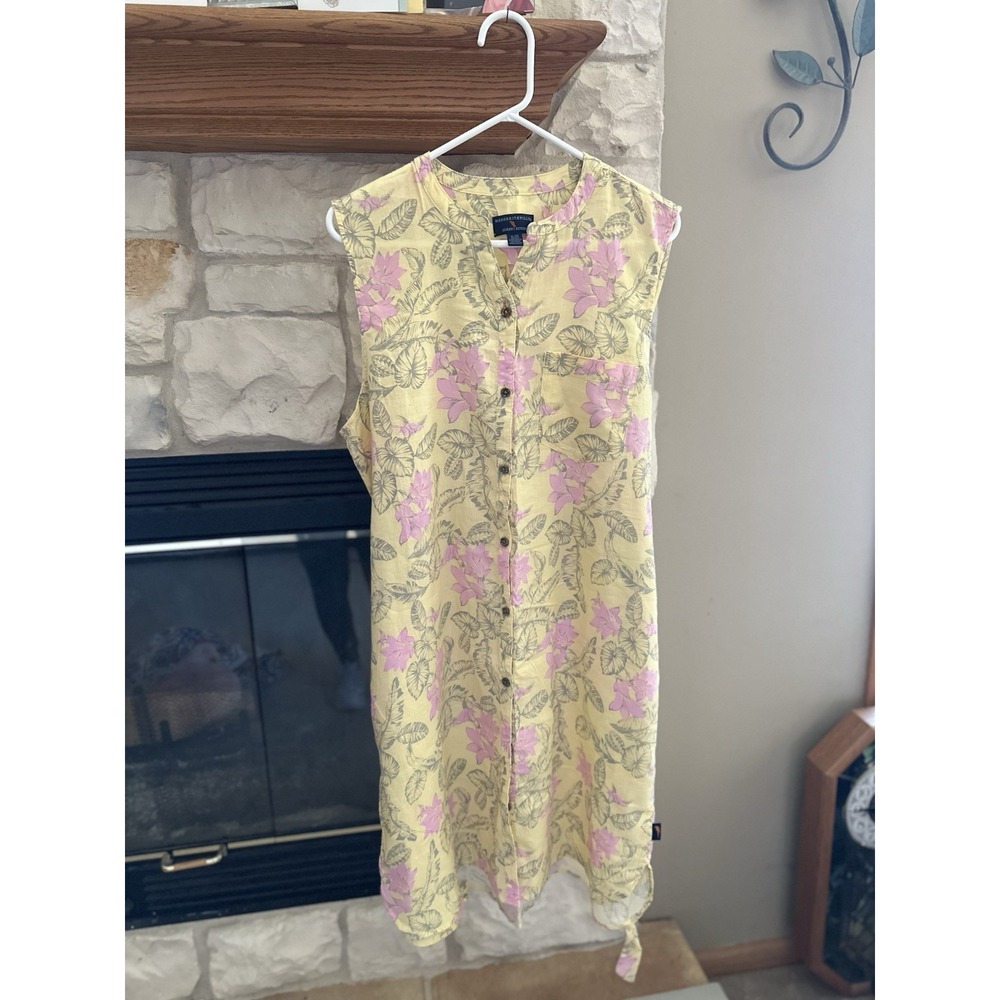 Margaritaville Island Reserve Linen Blend Yellow Pink Floral Dress XL Beachy